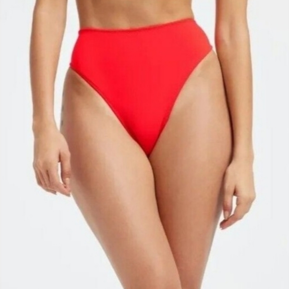 NWT Good American Matte Good waist chekky Bright Poppy Women Swim Bottom sz 2/M